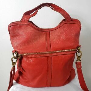 Fossil Erin Red Leather Fold Over Crossbody Large Messenger Bag